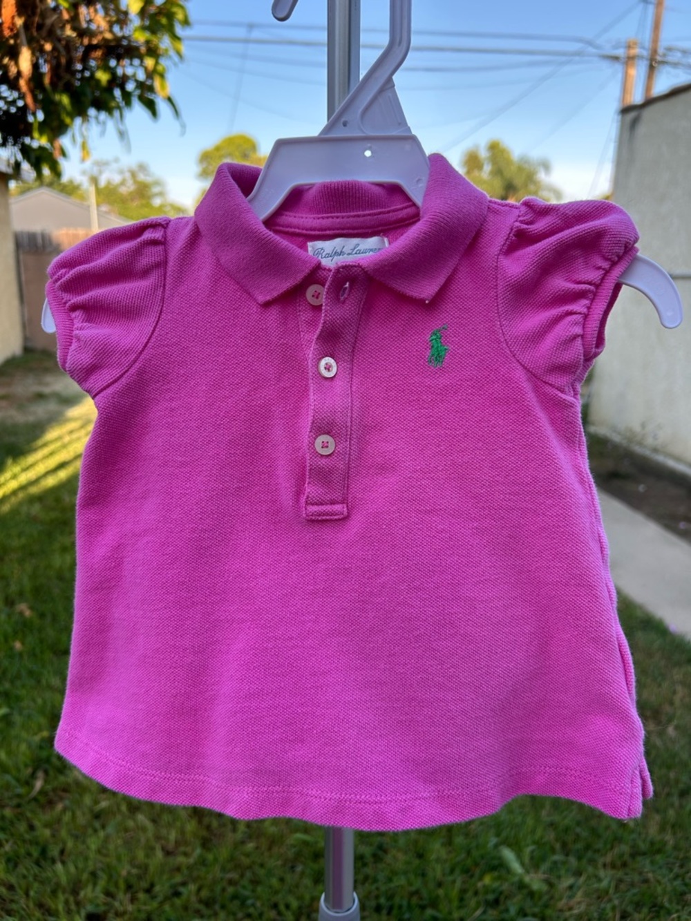 Ralph Lauren Girls Bright Pink Polo Top with Green Pony
